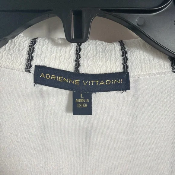 Adrienne Vittadini Striped Wrap Summer Dress White Black Belted Size L - Picture 2 of 6